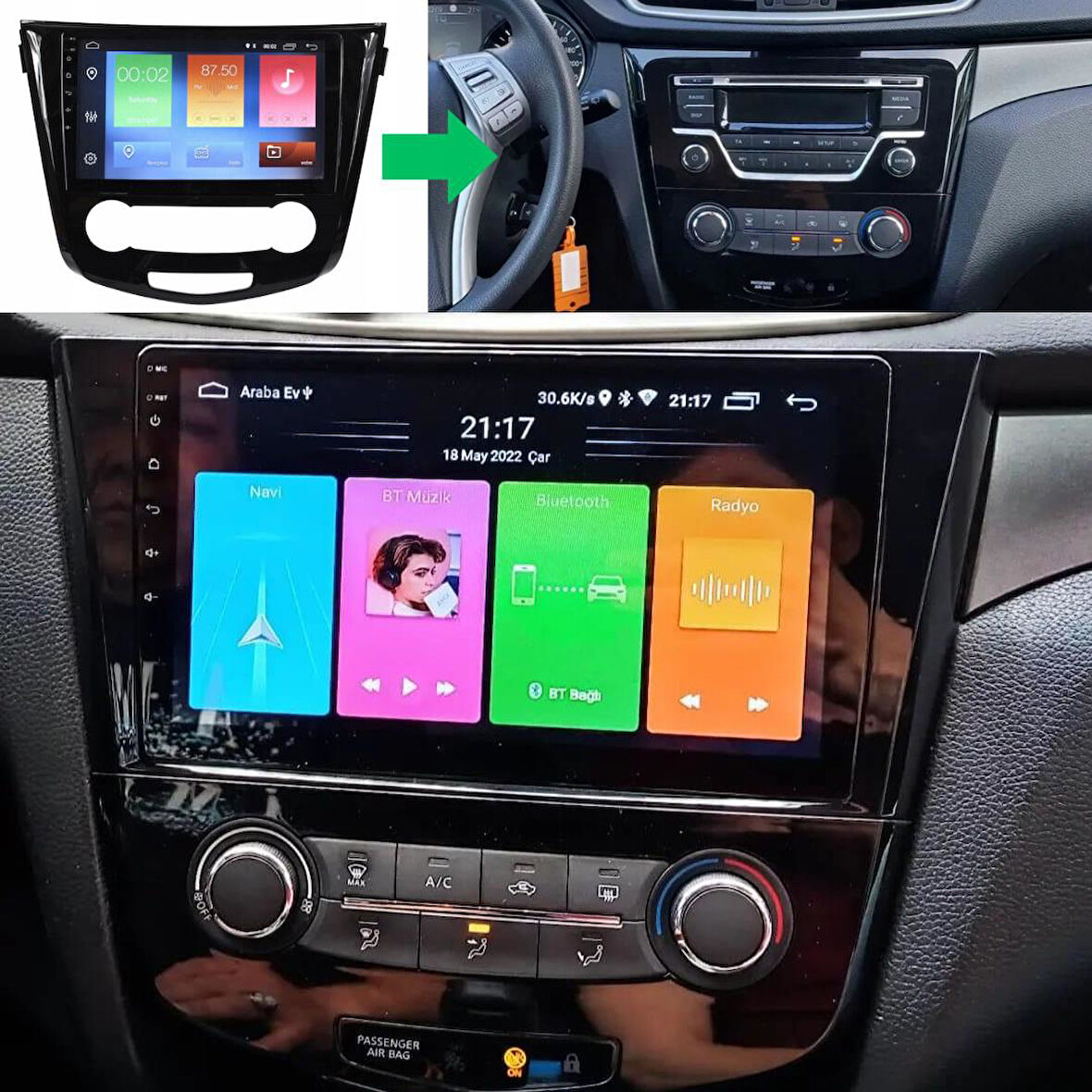 Nissan Qashqai Dijital Klima Android Multimedya Sistemi 4-64 For-X (2014-2021)