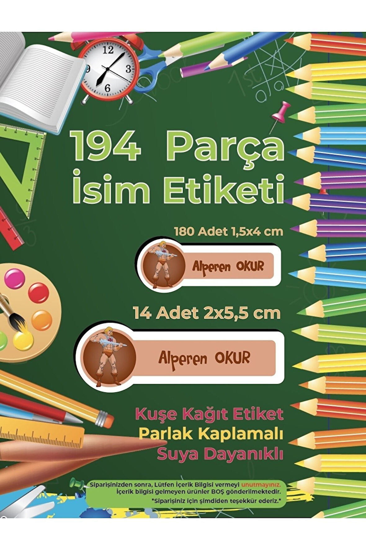 Okul Etiketi Kalem Defter Etiketi, He-Man Etiketi - 194 Adet Opak Sticker