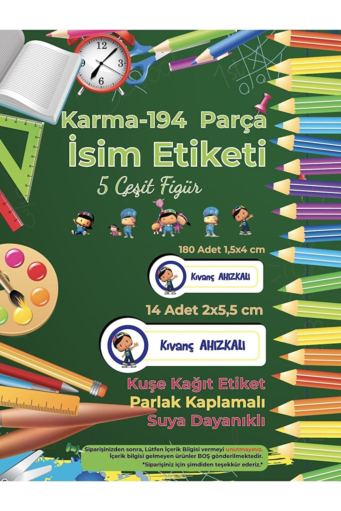 Okul Etiketi Kalem Defter Etiketi, Pepee Etiketi - 194 Adet Opak Sticker