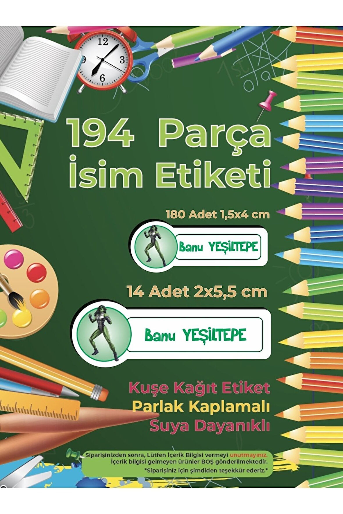 Okul Etiketi Kalem Defter Etiketi, She Hulk Etiketi - 194 Adet Opak Sticker