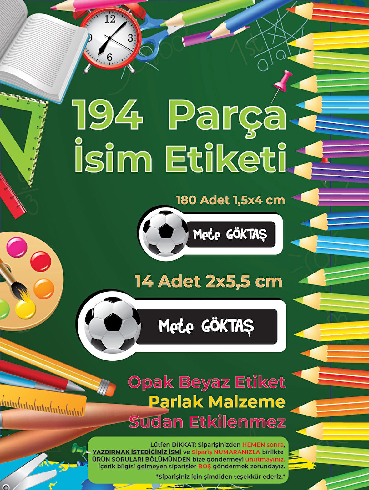 Okul Etiketi Kalem Defter Etiketi, BJK Etiketi - 194 Adet Opak Sticker