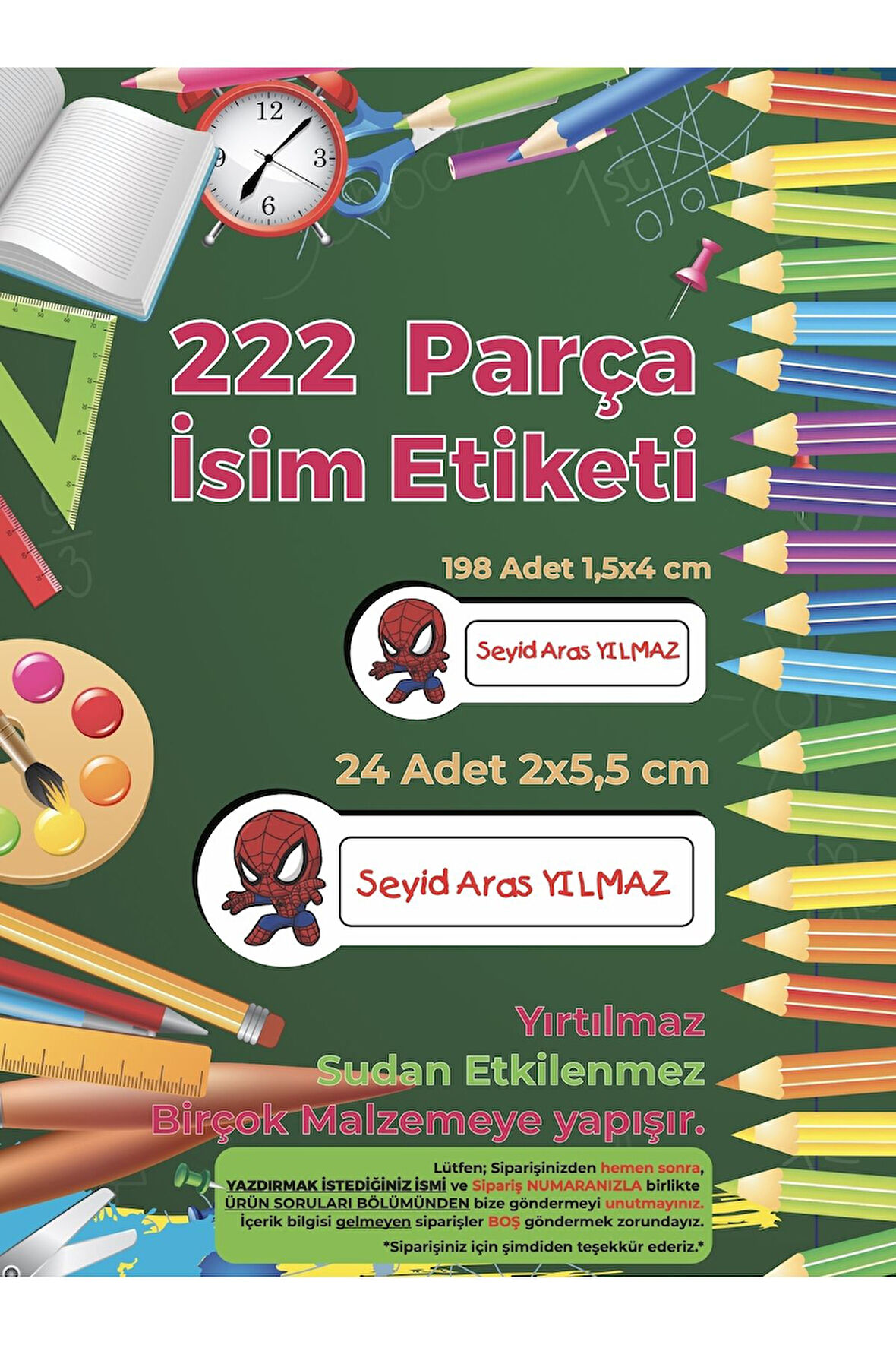 Okul Etiketi, Kalem Defter Etiketi, Baby Spider - Örümcek Adam Etiketi - 222 Adet Folyo Sticker