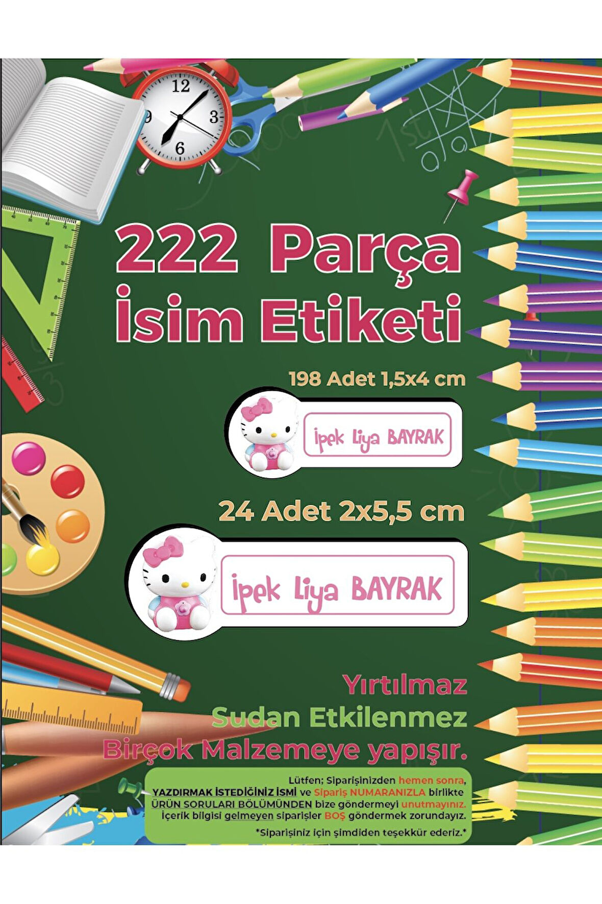 Okul Etiketi, Kalem Defter Etiketi - Hello Kitty Etiketi - 222 Adet Folyo Sticker