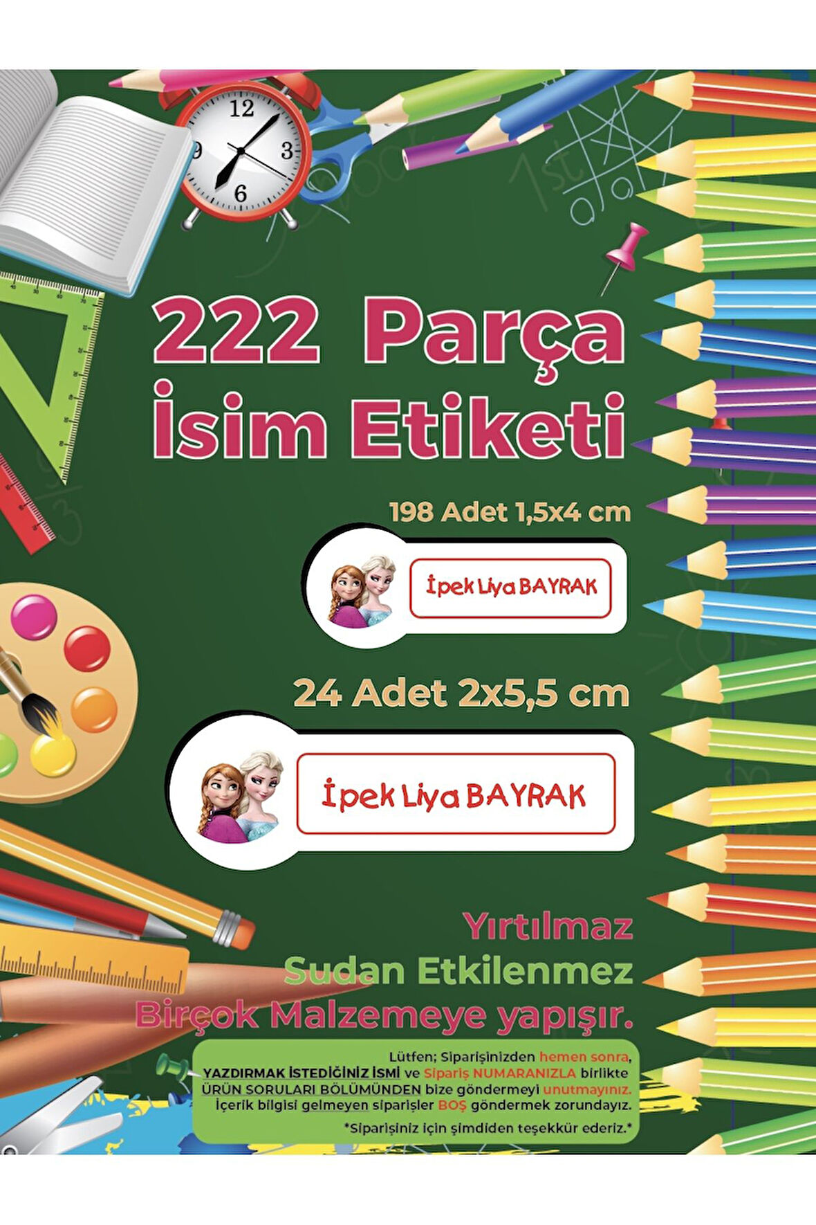 Okul Etiketi, Kalem Defter Etiketi, ELSA Etiketi - 222 Adet Folyo Sticker