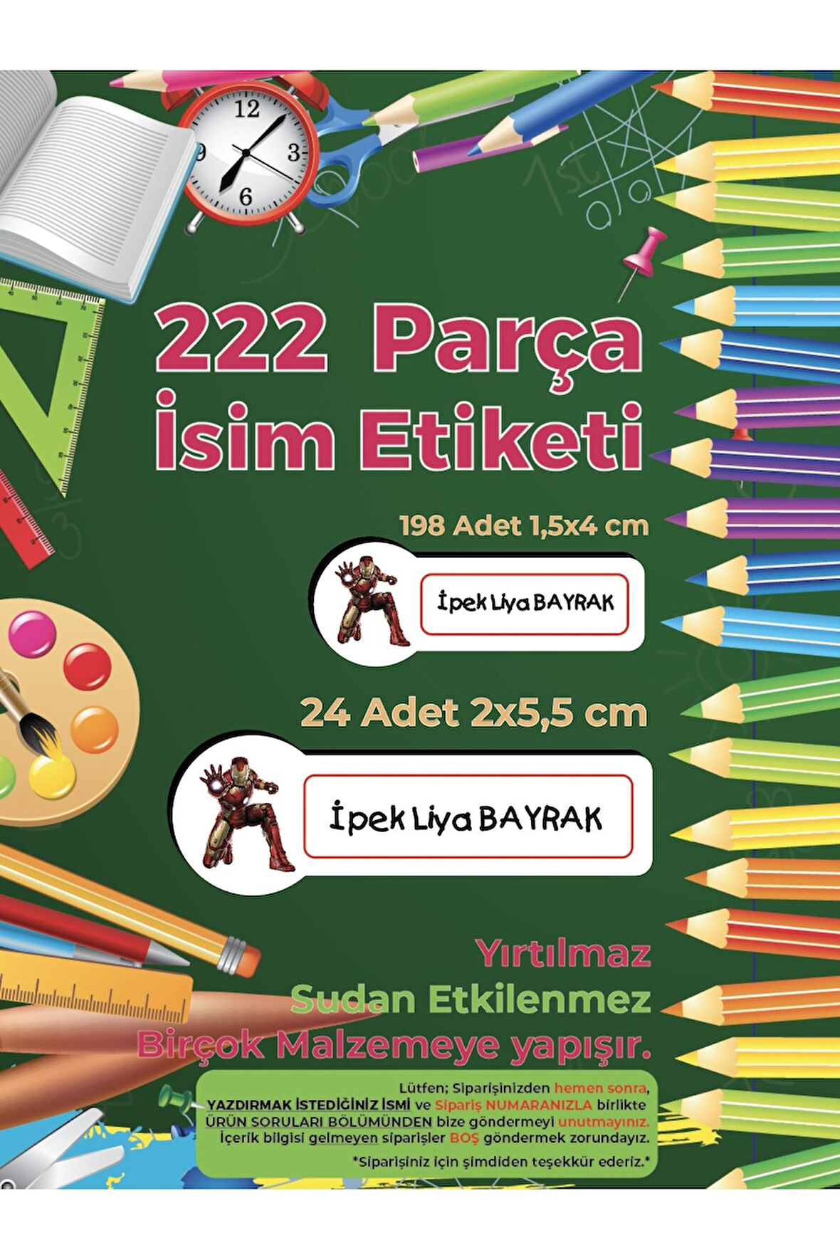 Okul Etiketi, Kalem Defter Etiketi, iron Man Etiketi - 222 Adet Folyo Sticker