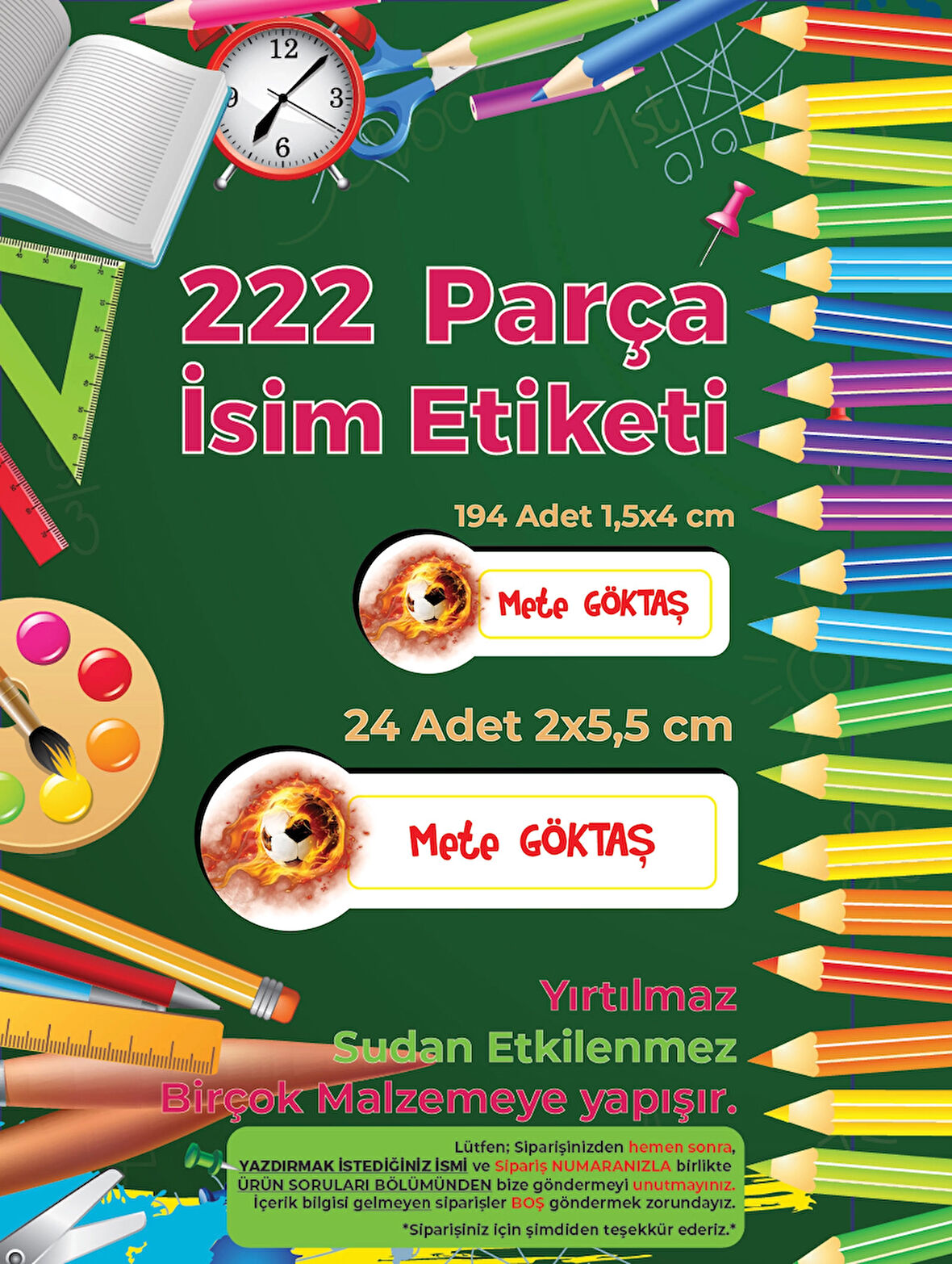 Okul Etiketi Kalem Defter Etiketi, GS Etiketi - 222 Adet Folyo Sticker