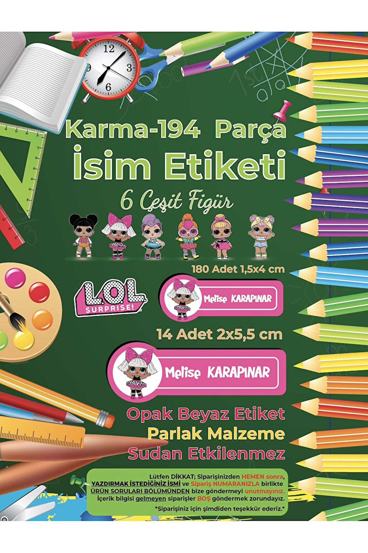 Okul Etiketi Kalem Defter Etiketi, Lol Bebekleri Etiketi - 194 Adet Opak Sticker
