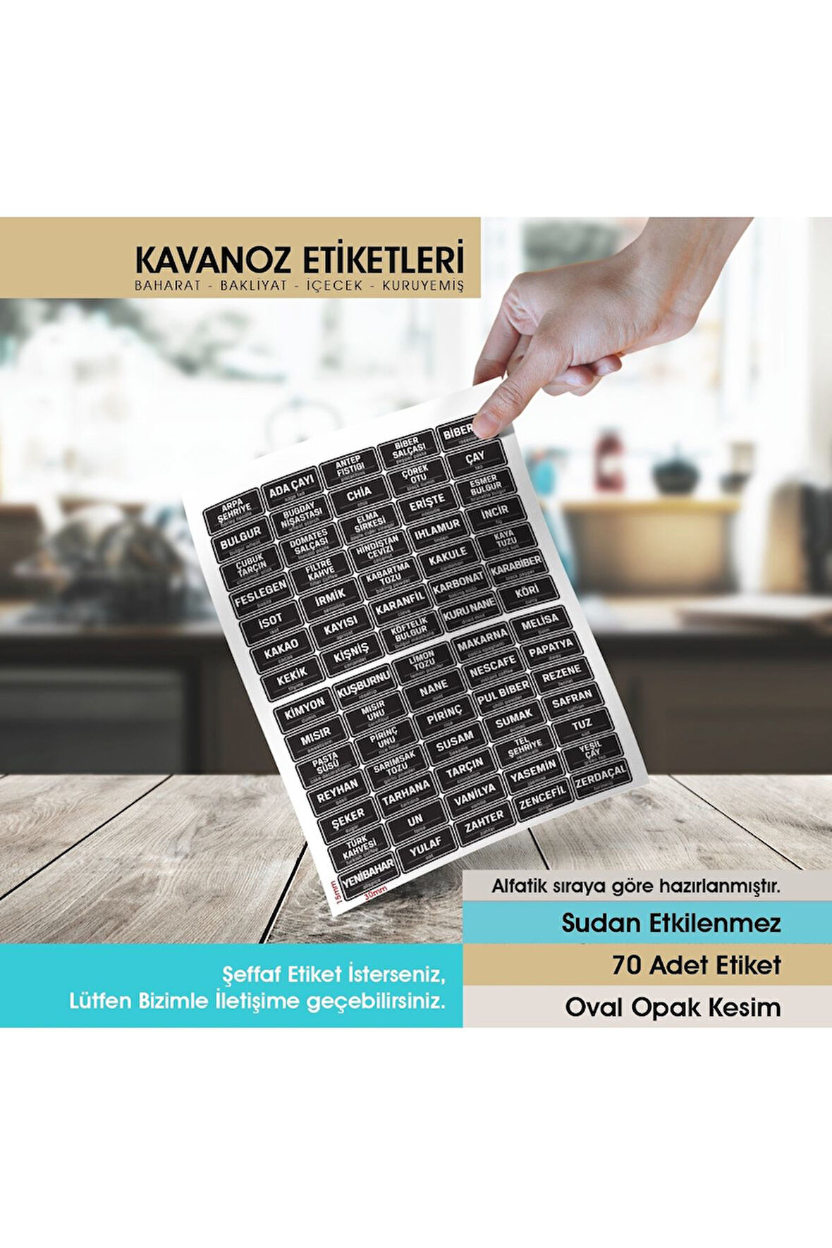 Siyah Oval Kesim Baharat, Bakliyat Etiket Modeli 1,5x3cm -70 Adet Opak Sticker