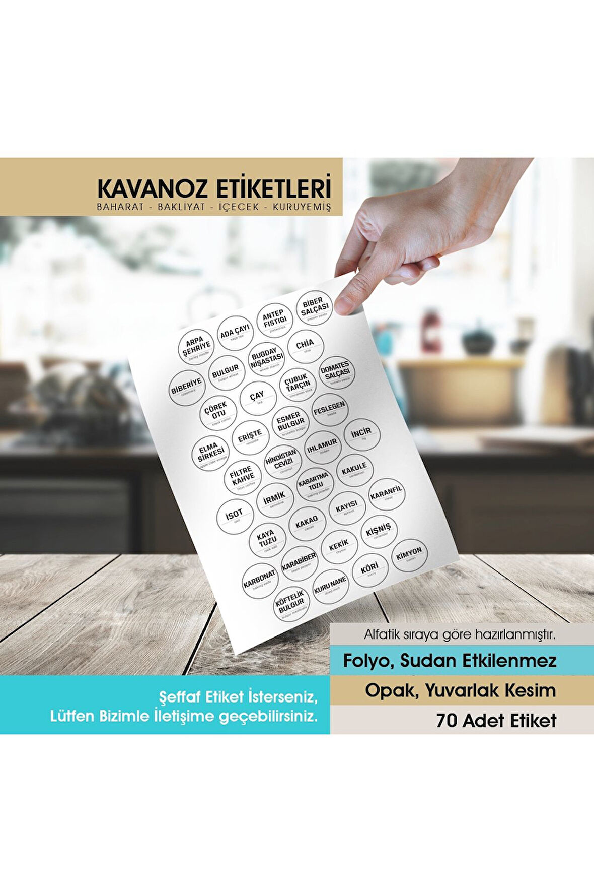 Beyaz Yuvarlak Kesim Baharat, Bakliyat Etiket Modeli 4cm - 70 Adet Folyo Sticker
