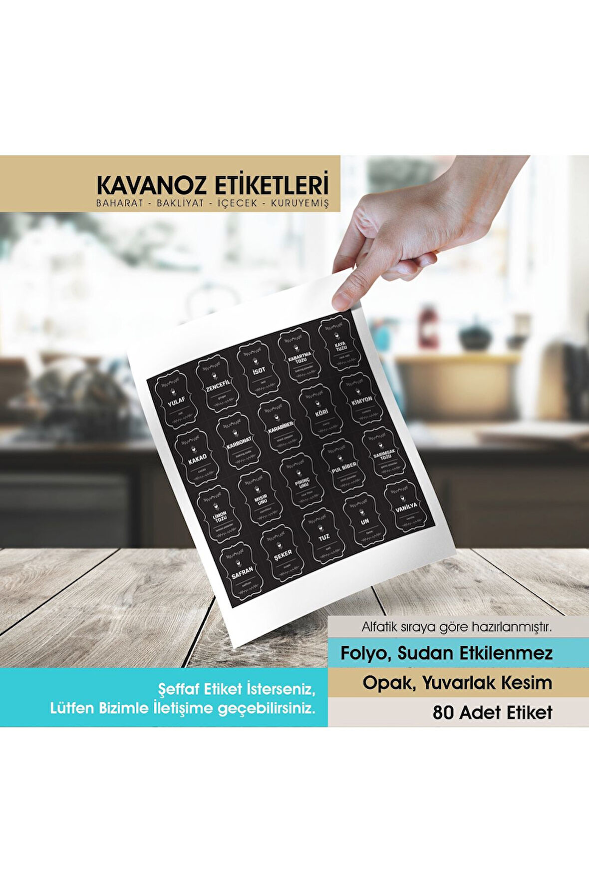 Siyah Düz Kesim Baharat, Bakliyat Etiket Modeli 6x4cm - 80 Adet Folyo Sticker