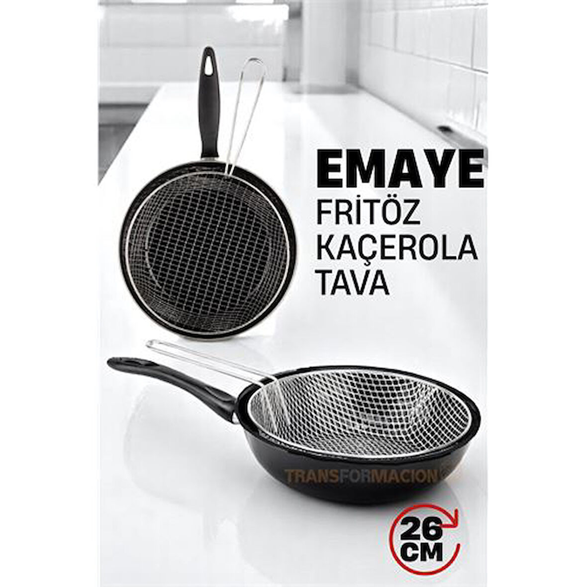Fritözlü Emaye Kızartma Tavası- Kızartma Kaçerola Multi Kullanım  26 CM