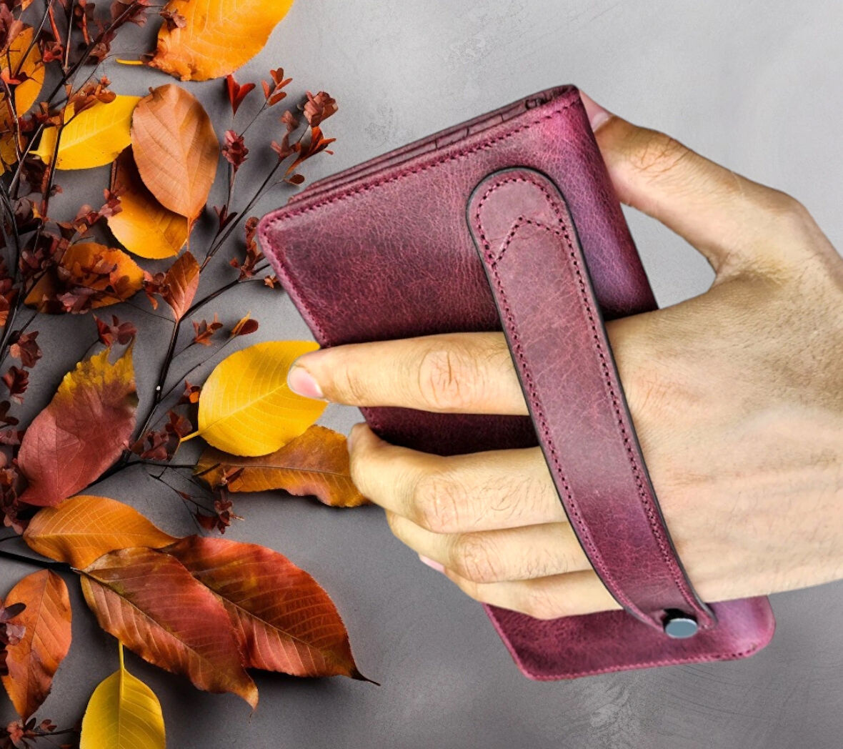 BC Barse Collection Hakiki Deri Telefon Bölmeli Mıknatıslı Elde Taşıma Bantlı Cüzdan Kartlık