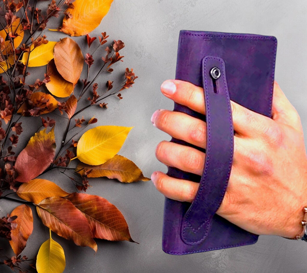 BC Barse Collection Hakiki Deri Telefon Bölmeli Mıknatıslı Elde Taşıma Bantlı Cüzdan Kartlık