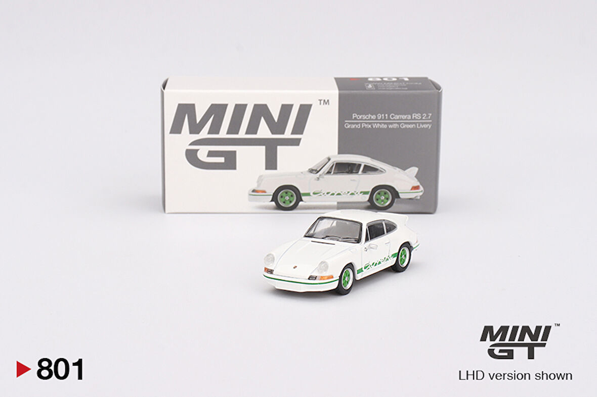 Mini GT 801 Porsche 911 Carrera RS 2.7 Grand Prix White with Green Livery