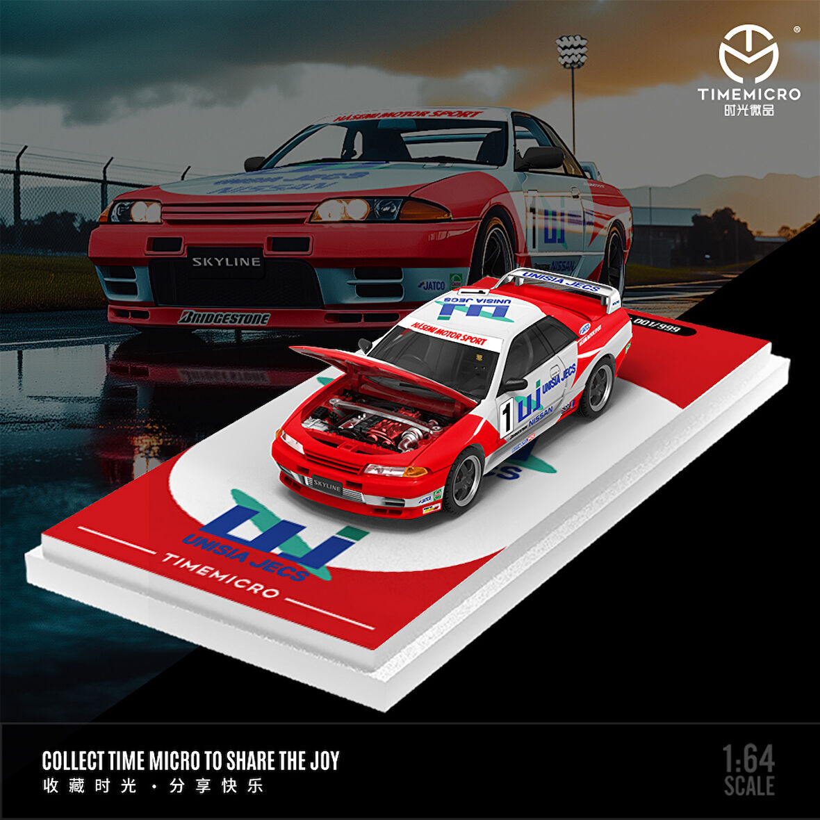 TimeMicro 1:64 Nissan GTR 32 Beyaz ve Kırmızı UJ Racing