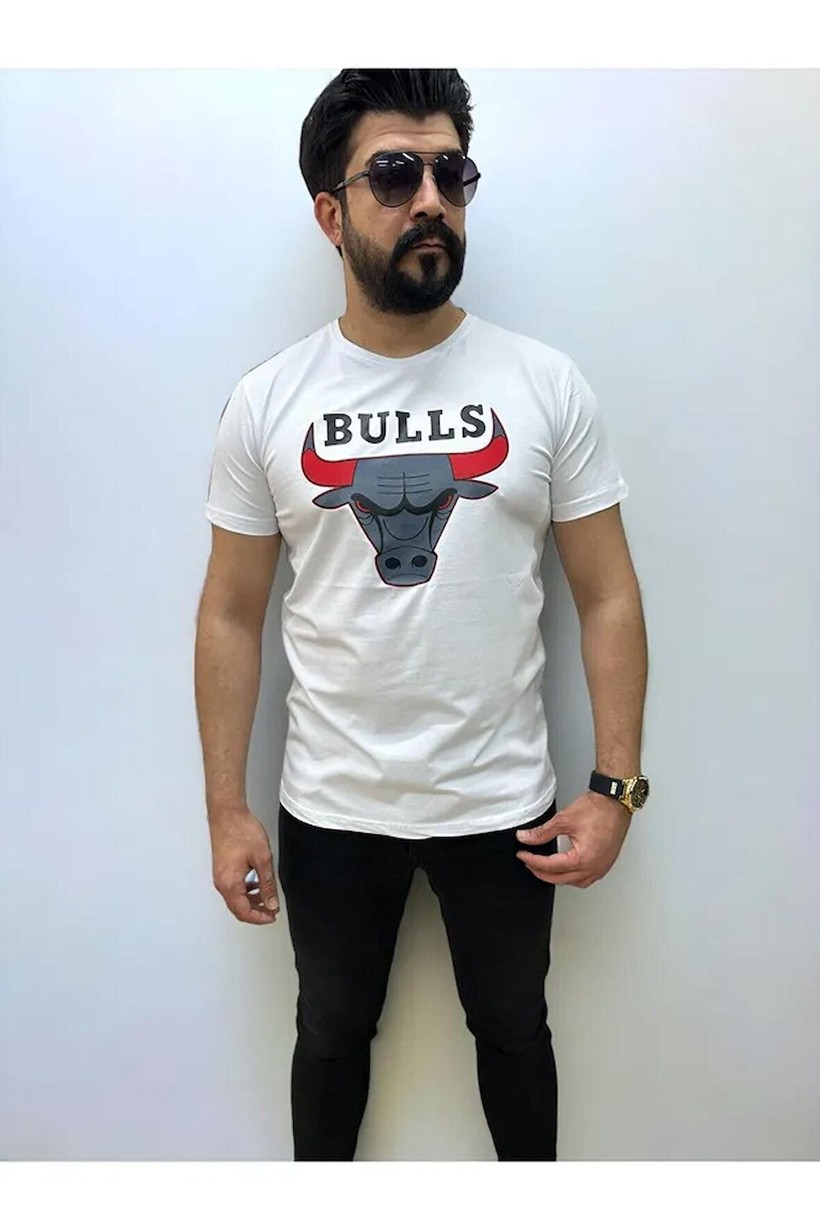 Bisiklet Yaka Erkek Bulls Baskılı  T-shirt