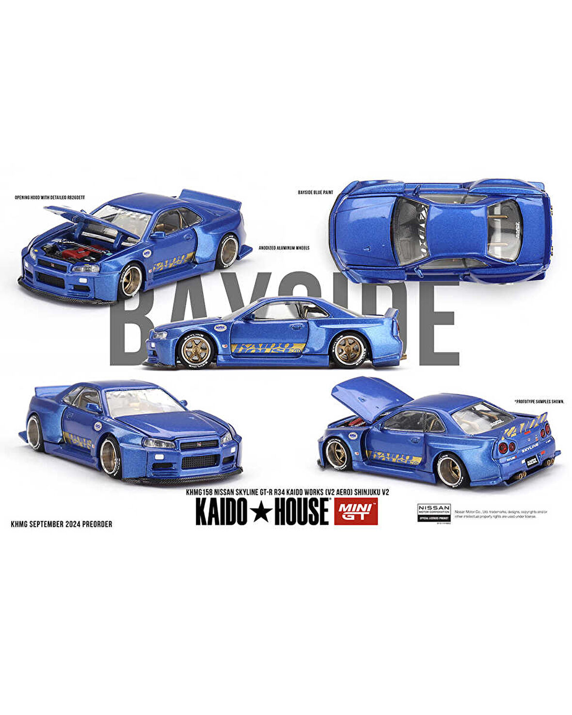 Mini GT x Kaido 1:64 //158 Nissan Skyline GT-R (R34) Kaido Works (V2 Aero) SHINJUKU V2 
