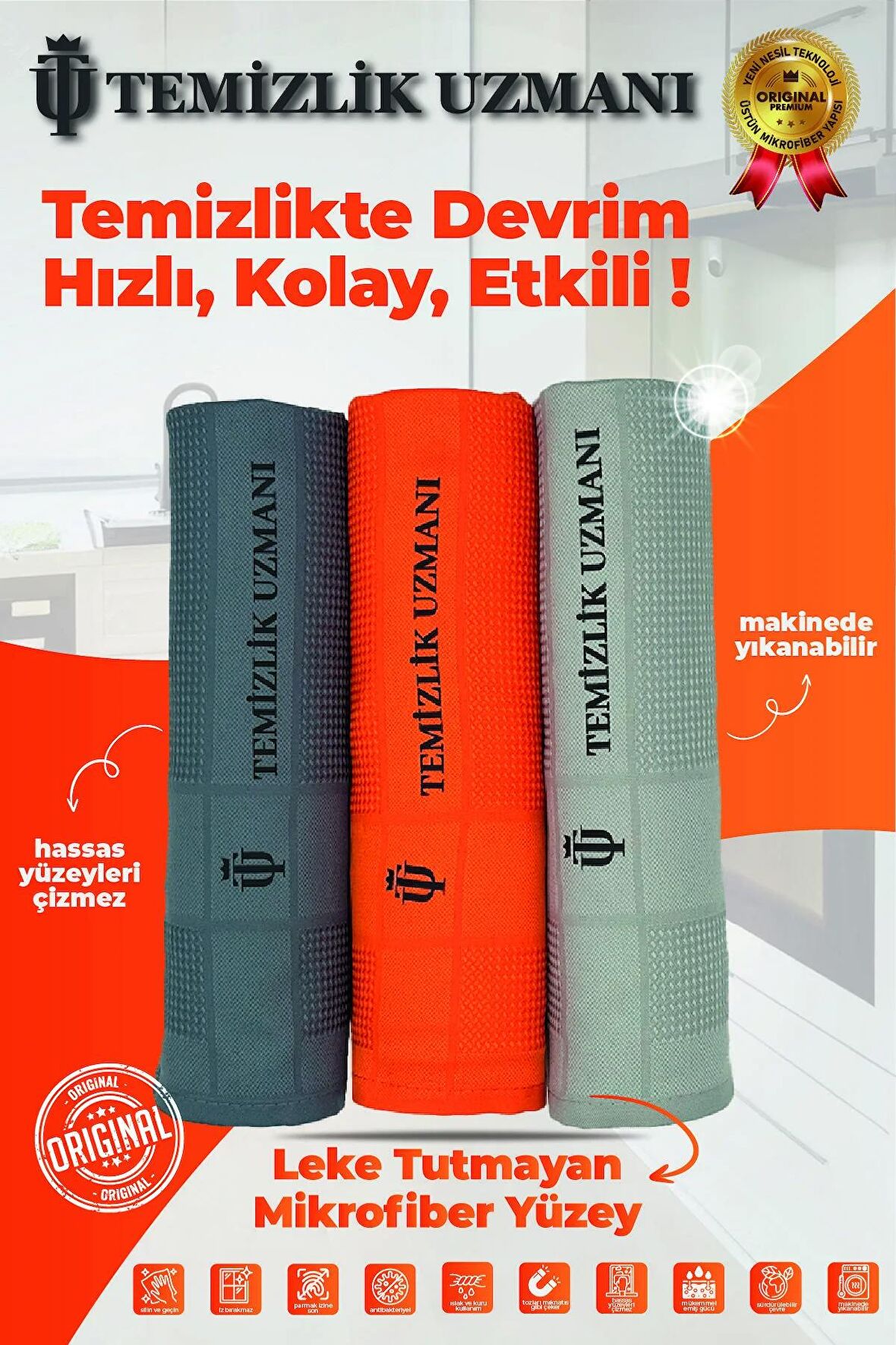 3'lü Mikrofiber Hassas Dokulu İngiliz Temizlik Bezi (Tüm Yüzeyler) 40x60