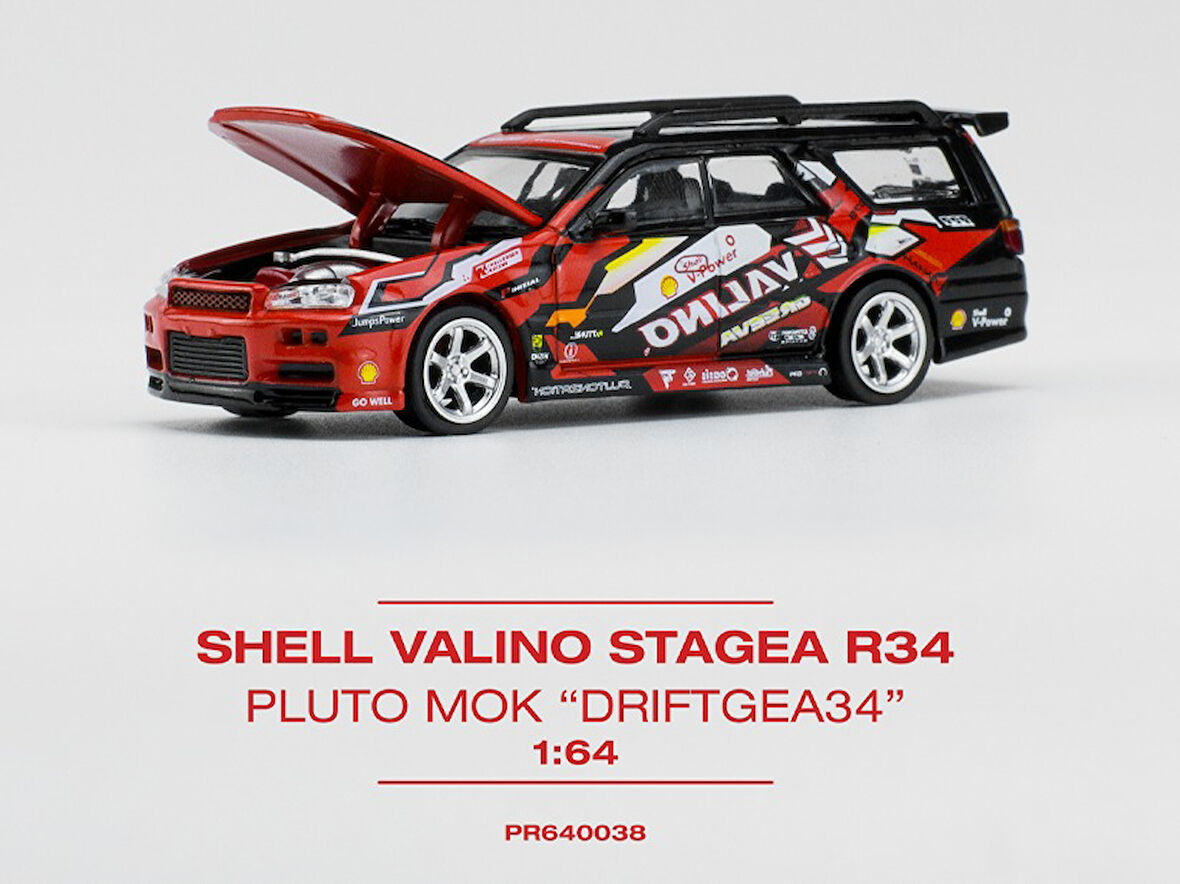 Pop Race 1/64 Nissan Shell Valino Stagea R34 Pluto Mok Driftagea - PR64-38