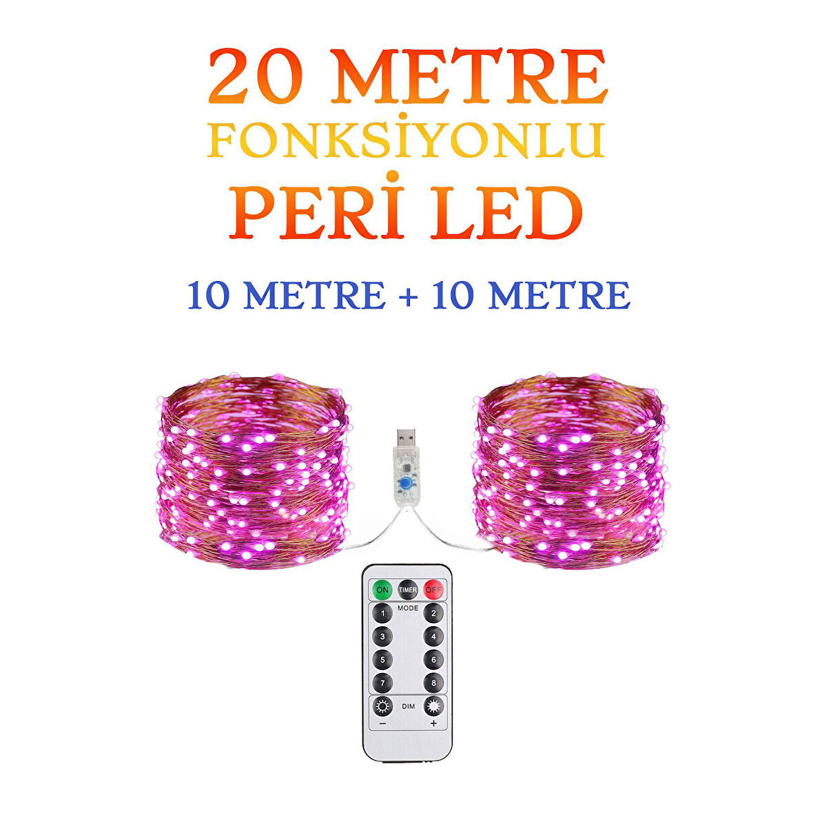 Kumandalı Animasyonlu 20 Metre Usb Peri Led Parti Kutlama Tel Led