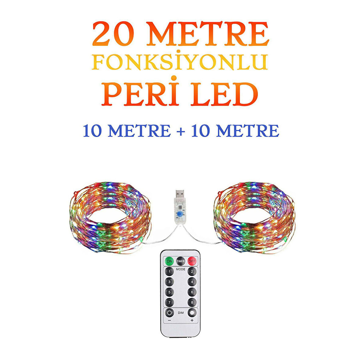 Kumandalı Animasyonlu 20 Metre Usb Peri Led Parti Kutlama Tel Led