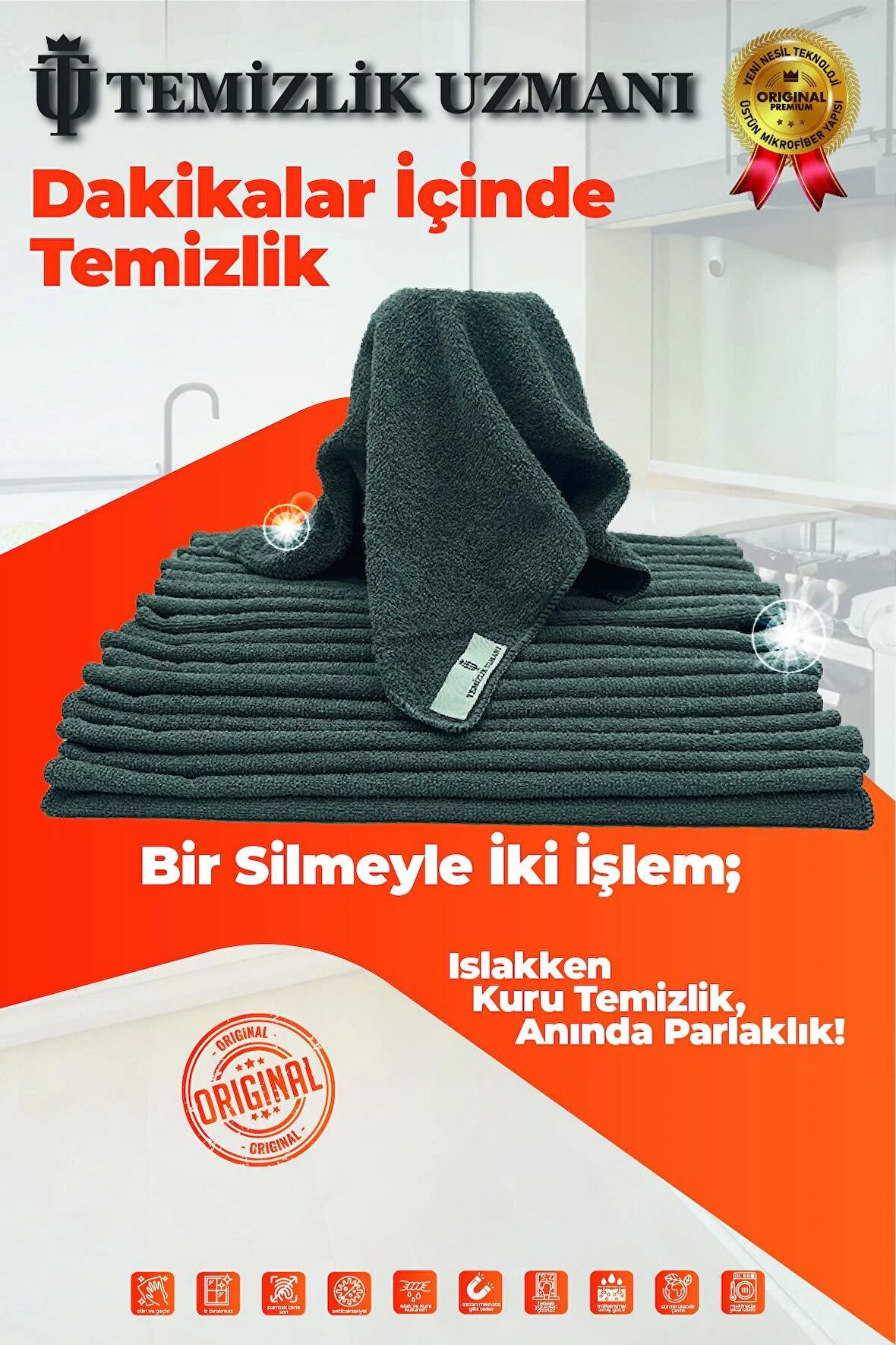 Sihirli Mikrofiber Ocak Ankastre Davlumbaz Yağ ve Kurulama Bezi 40x40