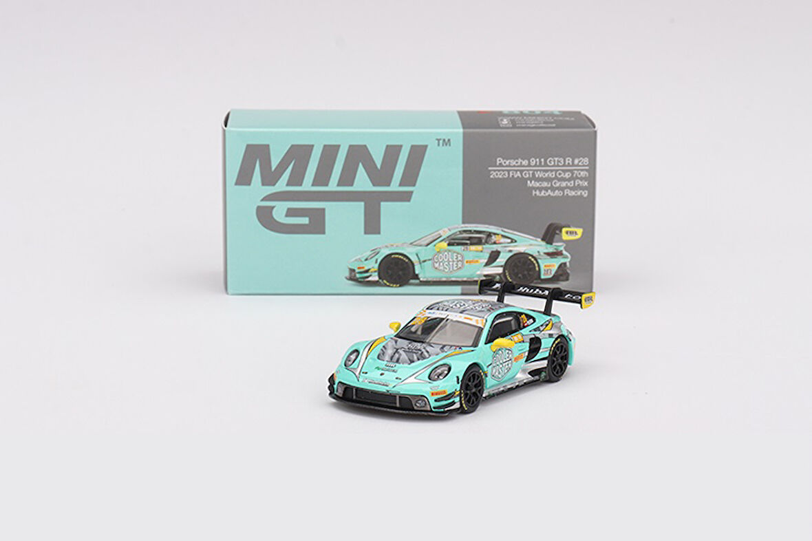 Mini GT 804 Porsche 911 GT3 R #28 HubAuto Racing 2023 FIA GT World Cup 70th Macau Grand Prix 1/64