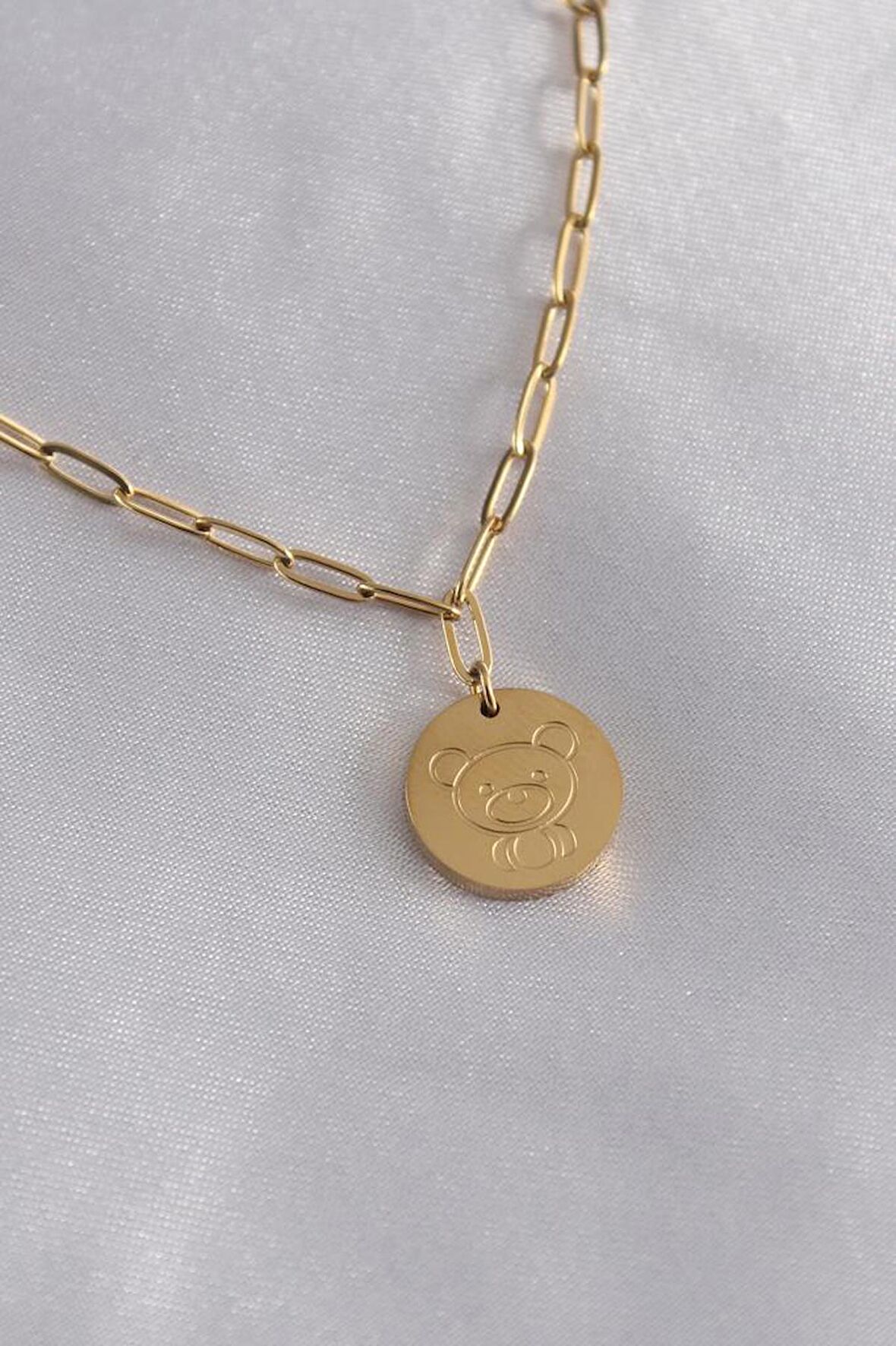 316L Çelik Gold Renk Ayıcık İşleme Kadın Kolye - BJ-BKO7153