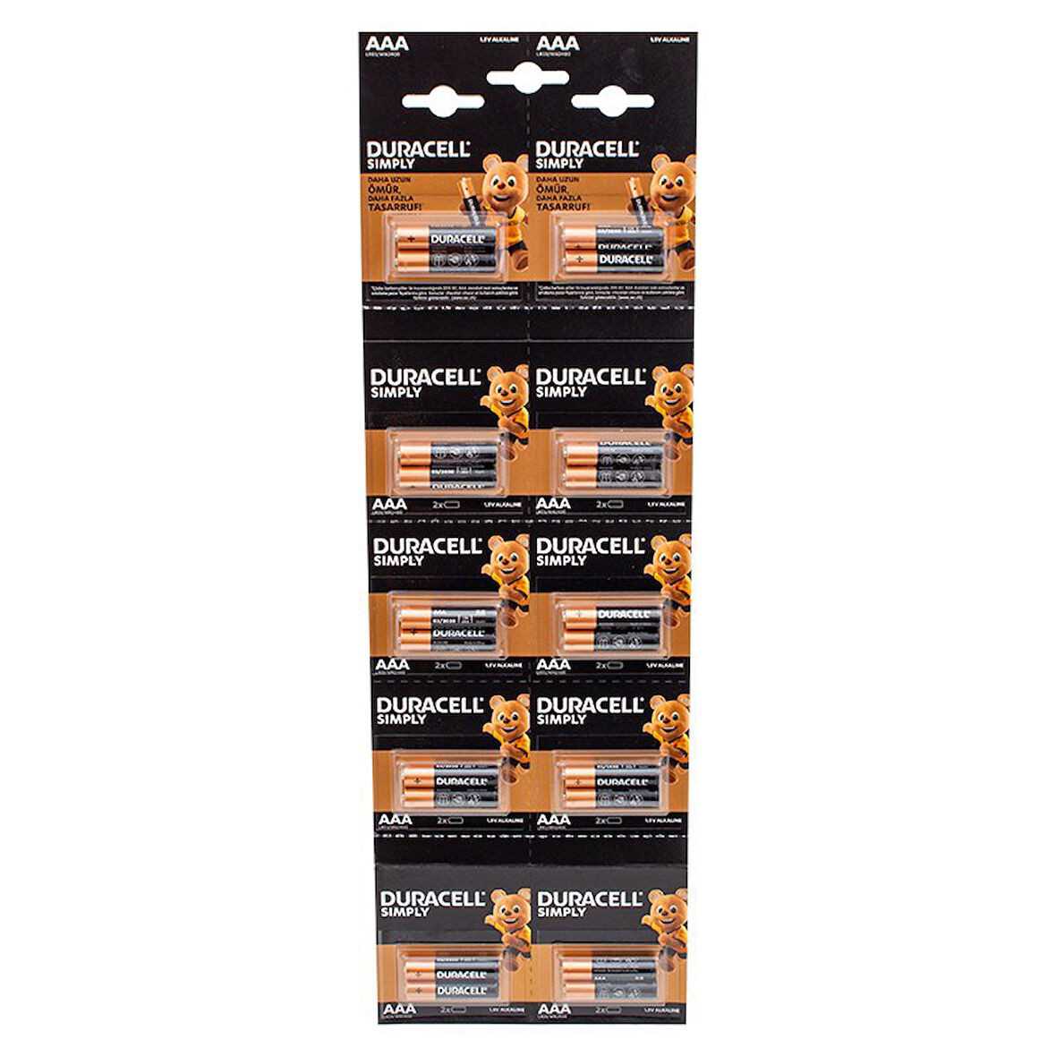 Duracell 1.5V İnce AAA 20'li Alkalin Pil LR03/MN20