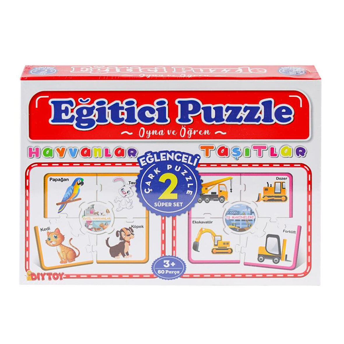 7196 Çark Puzzle Hayvanlar Taşıtlar 60 Parça -Dıytoy