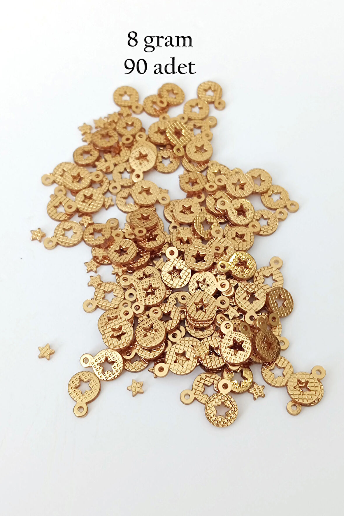 Oya Abiye Bileklik Kolye Pleksi Metalik Plastik Pul Altın Renk 8 gram 90 adet - BNC477