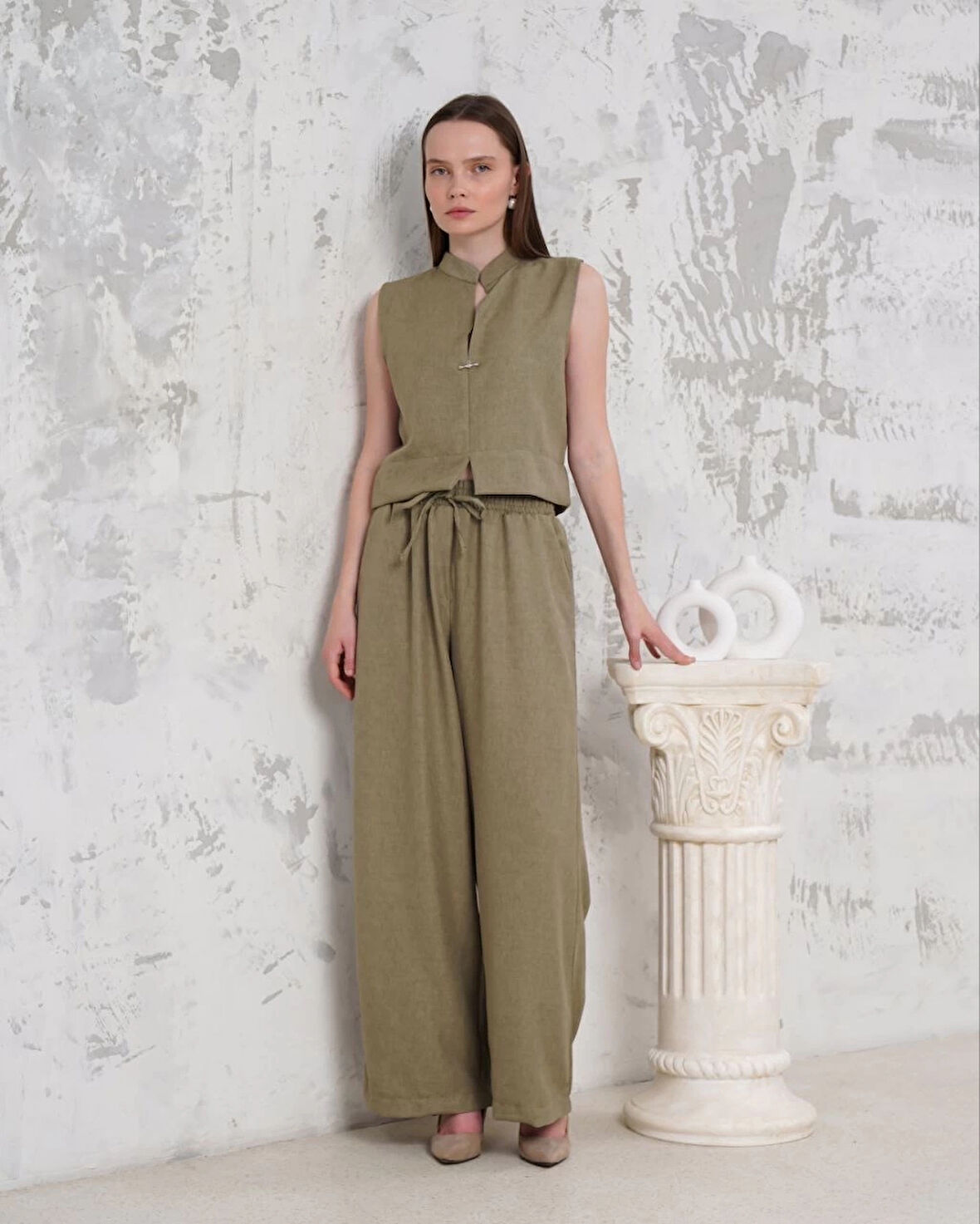 Broşlu Yelek Pantolon Takım Haki S255821