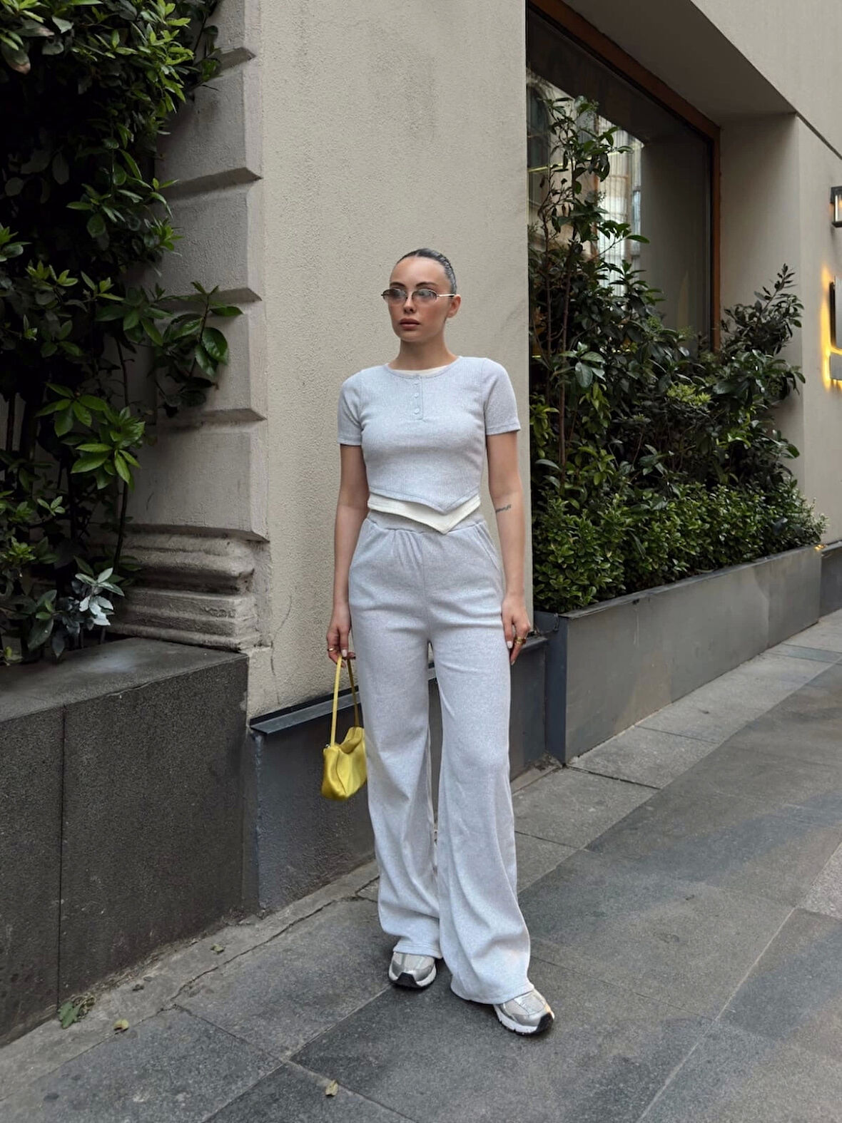 Düğme Yakalı Gri Alt Üst Takım S3943