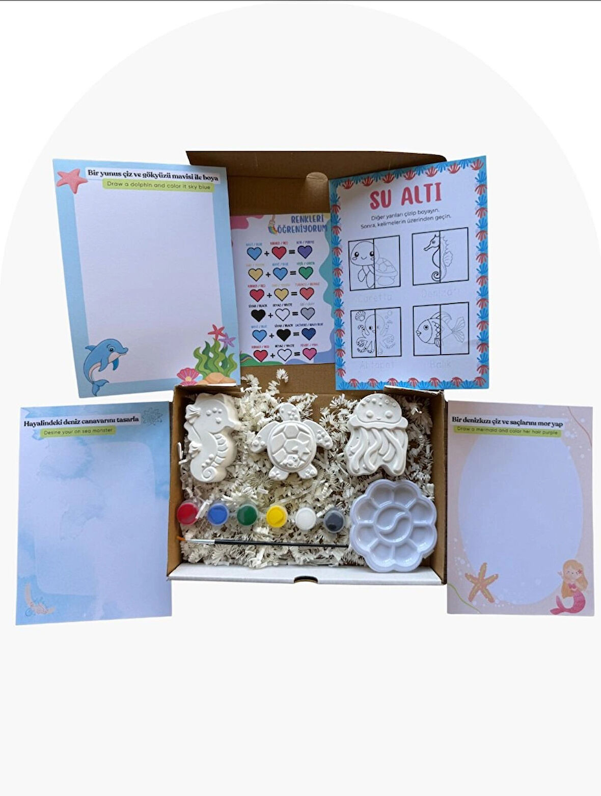 Çocuklar için Su Altı Temalı Taş Boyama Seti – Görev Kartlı Yaratıcılık Kiti