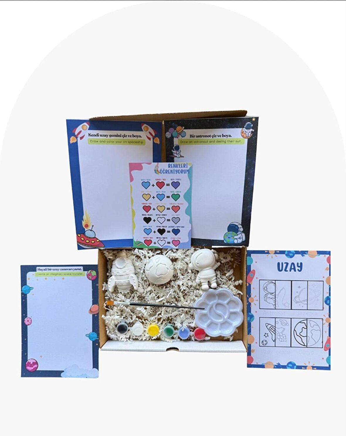 Çocuklar için Uzay Temalı Taş Boyama Seti – Yaratıcılık Geliştiren Görev Kartlı Sanat Kiti