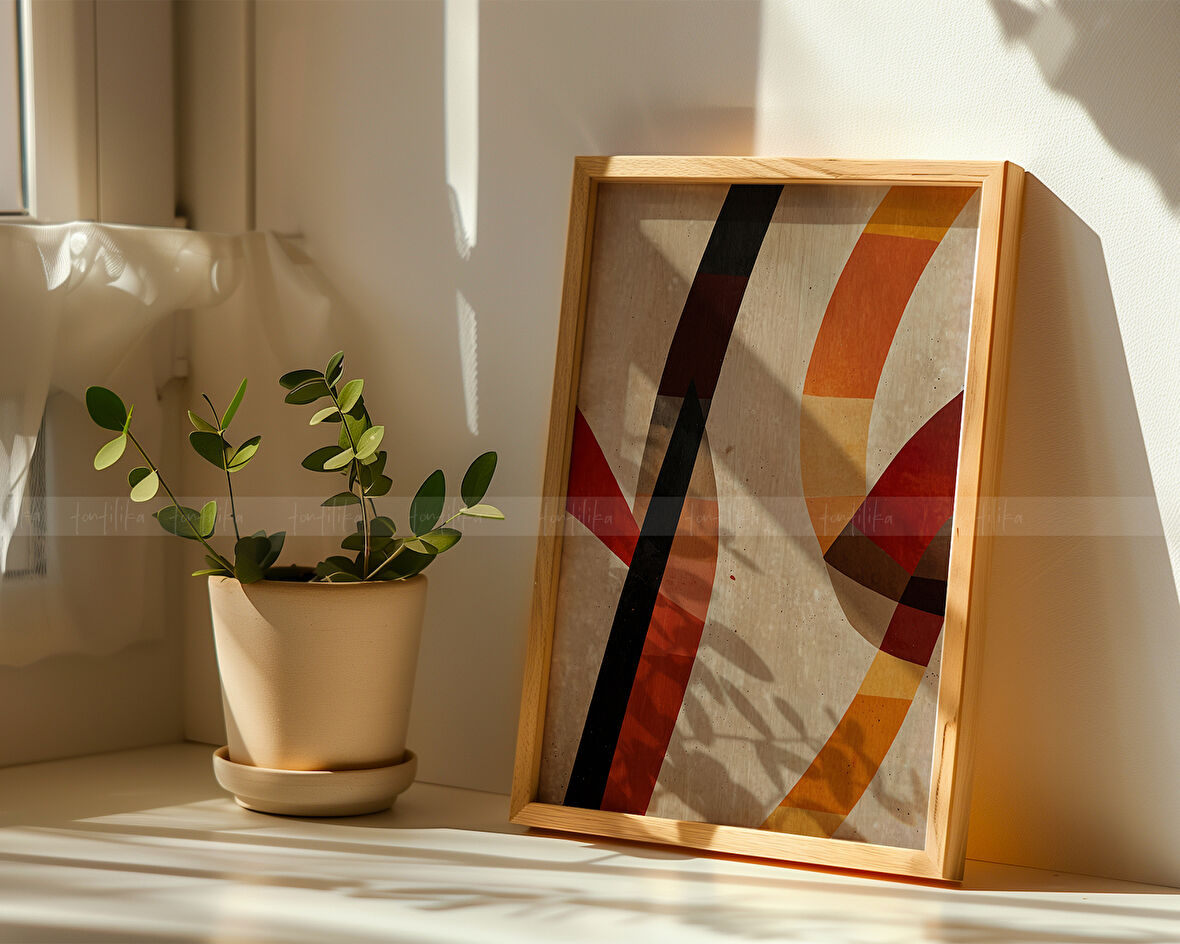 Tontilika Özel Retro Soyut 3 Parçalı Ahşap Çerçeveli Tablo Seti - Vintage Sanat