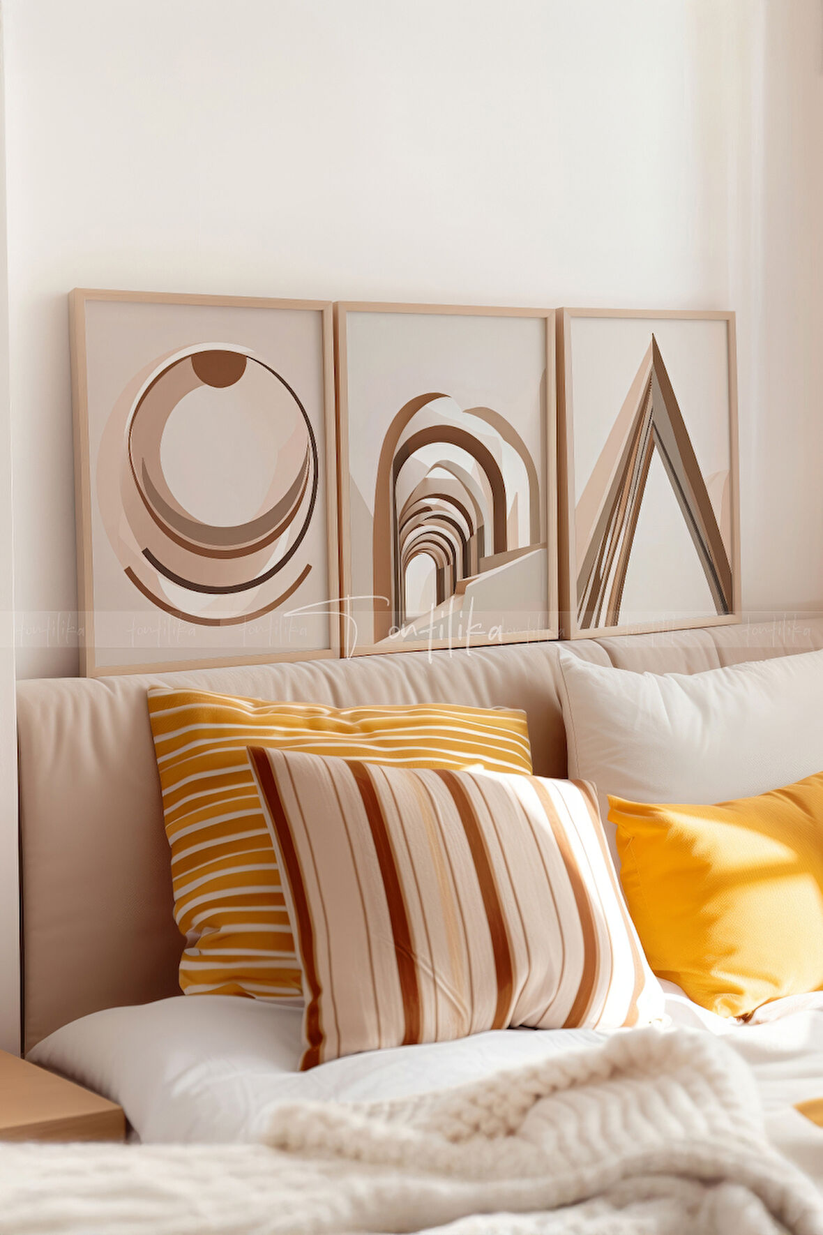 Minimalist Mimari 3 Parçalı Ahşap Çerçeveli Tablo Seti - Sade ve Şık Tasarım-30x42