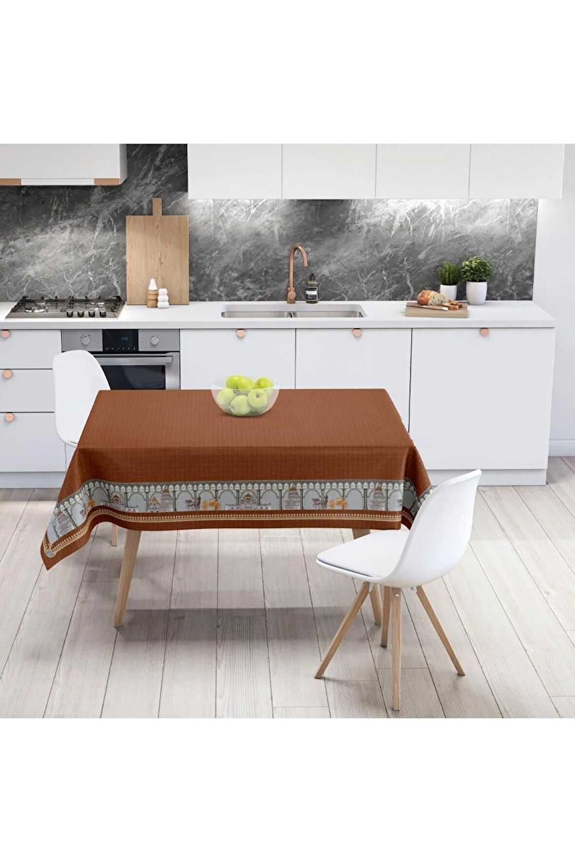 Kahverengi Masa Örtüsü (Uluslararası yıkama ve solmama sertifikası) - 160 x 220cm, Kumaş ince keten