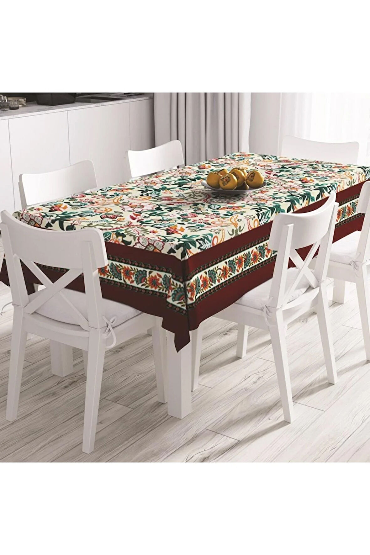 Colorful Leaves Masa Örtüsü - Renkli Yapraklar Ince Keten Uluslararası Yıkama Ve Solmama Sertifikası