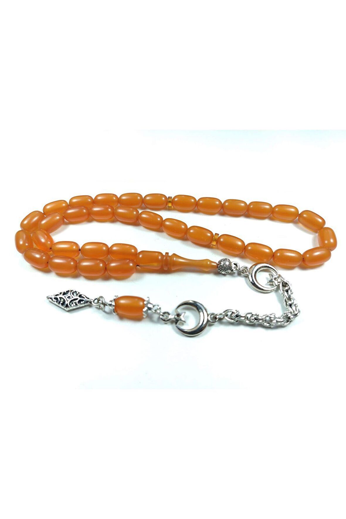 Ayyıldız Gümüş Kaplama Püskül Kombinli Sıkma Kehribar Sertifikalı No 3808