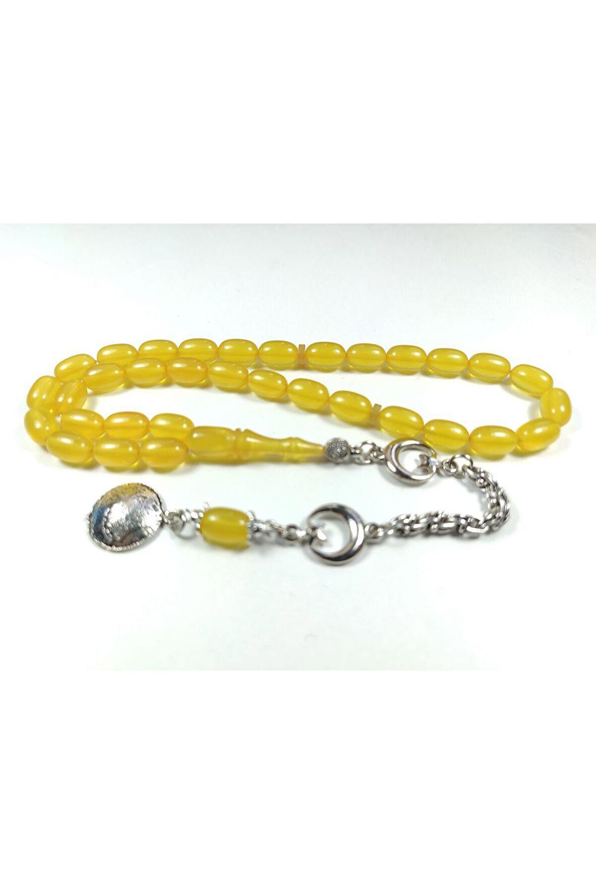 Ayyıldız Gümüş Kaplama Püskül Kombinli Sıkma Kehribar Sertifikalı No 3797