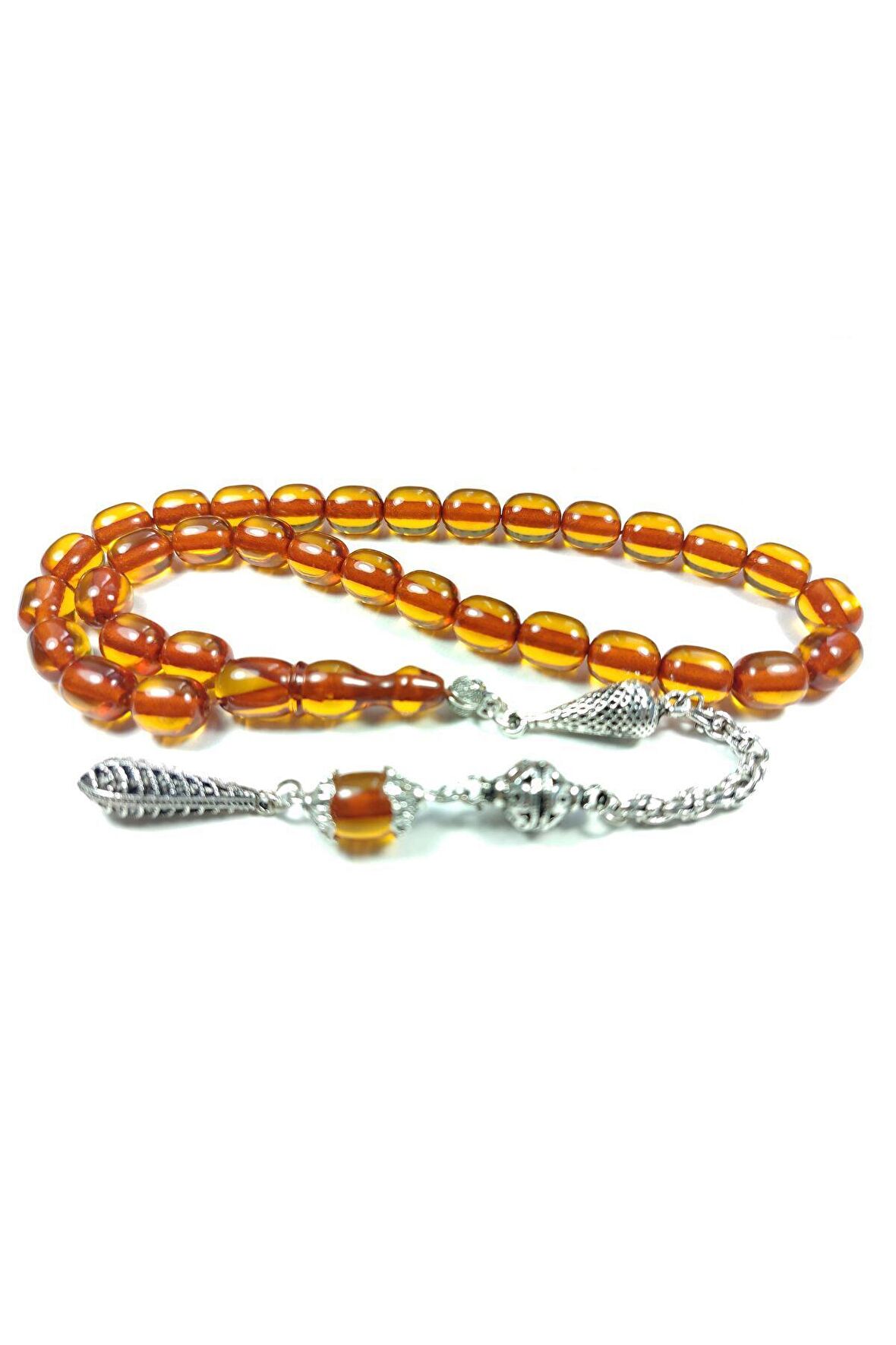 Ayyıldız Gümüş Kaplama Püskül Kombinli Sıkma Kehribar Sertifikalı No 3795