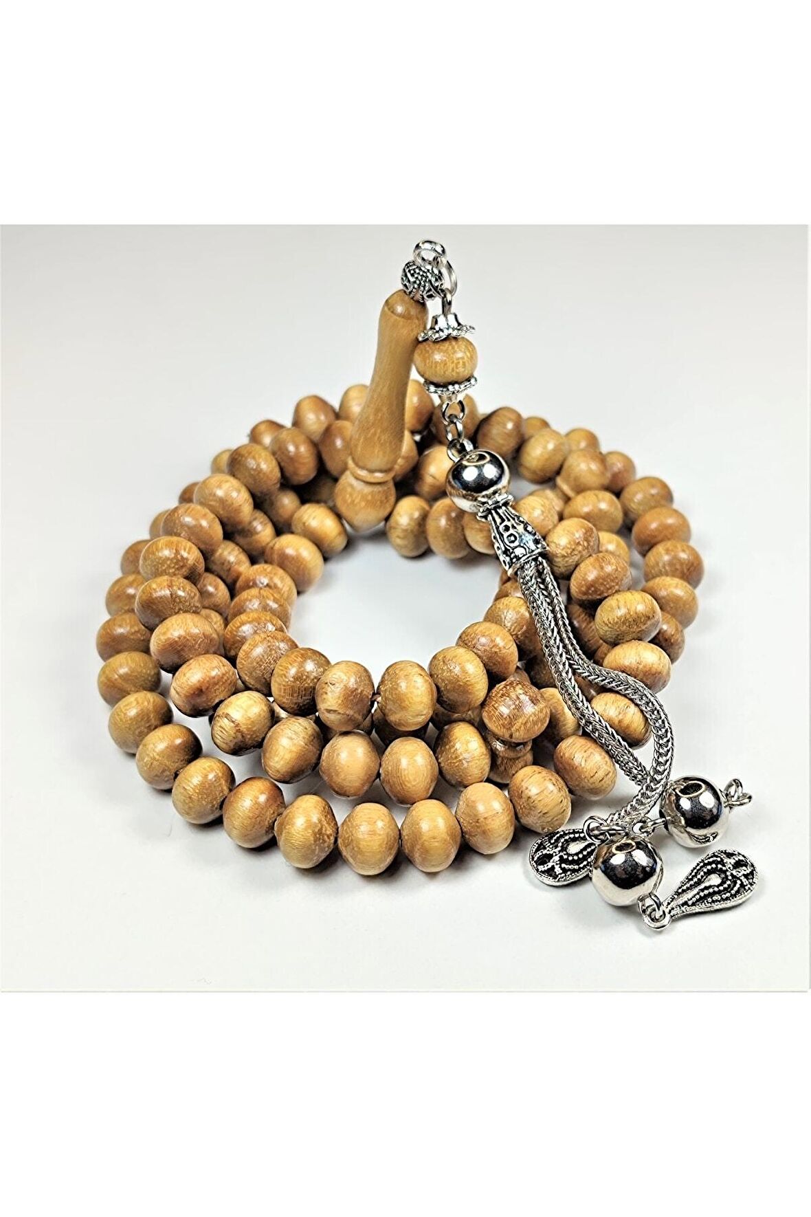 Usta Işçilikli Gümüş Kaplama Püsküllü Nadir Tür Tossak Ağacı Namaz Sertifikalı