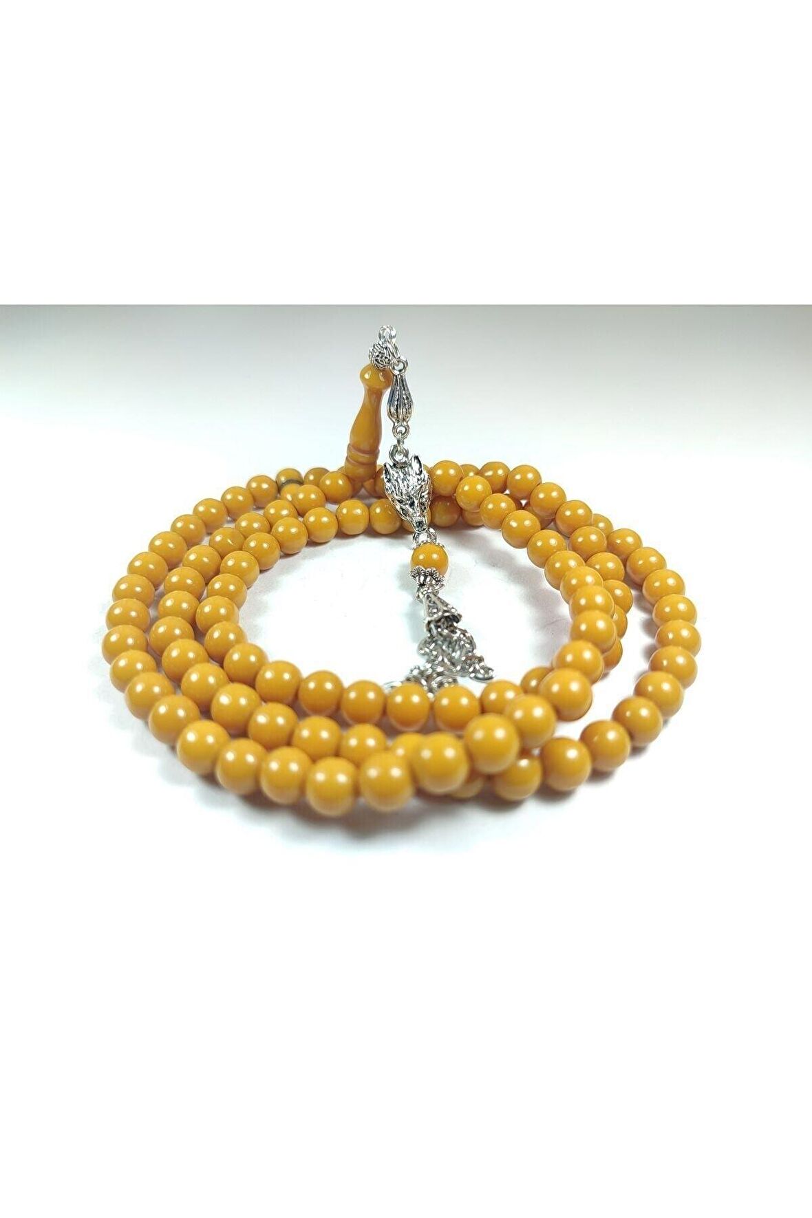 Kurt Başlı Alman Gümüş Püskül Kombinli Sıkma Kehribar Sertifikalı