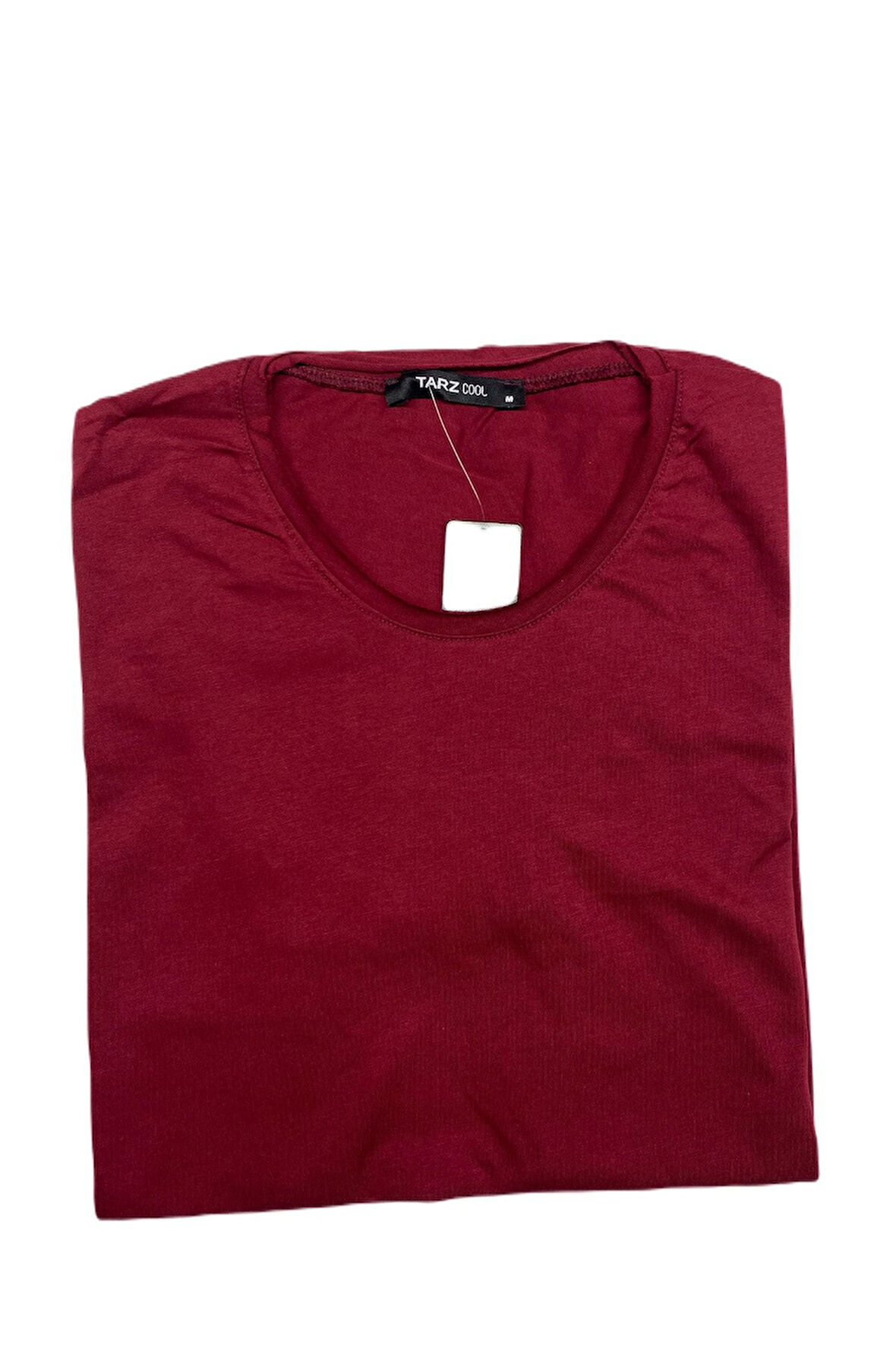 Erkek Bordo Oval Etek Geniş Yaka %100 Pamuk Kısa Kollu Tişört