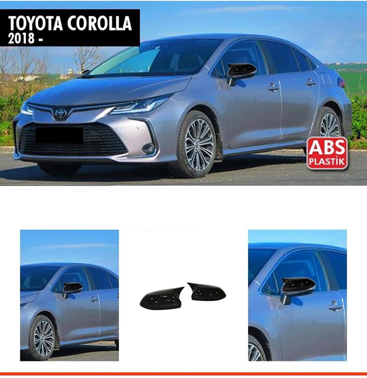 Toyota Corolla Yarasa Ayna Kapağı 2018 ve üzeri Parlak Siyah