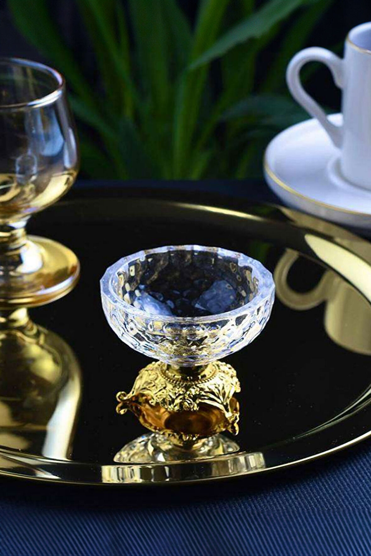 MİNİ BOY 6lı Gold Metal Ayaklı Yuvarlak Lokumluk Sosluk Seti