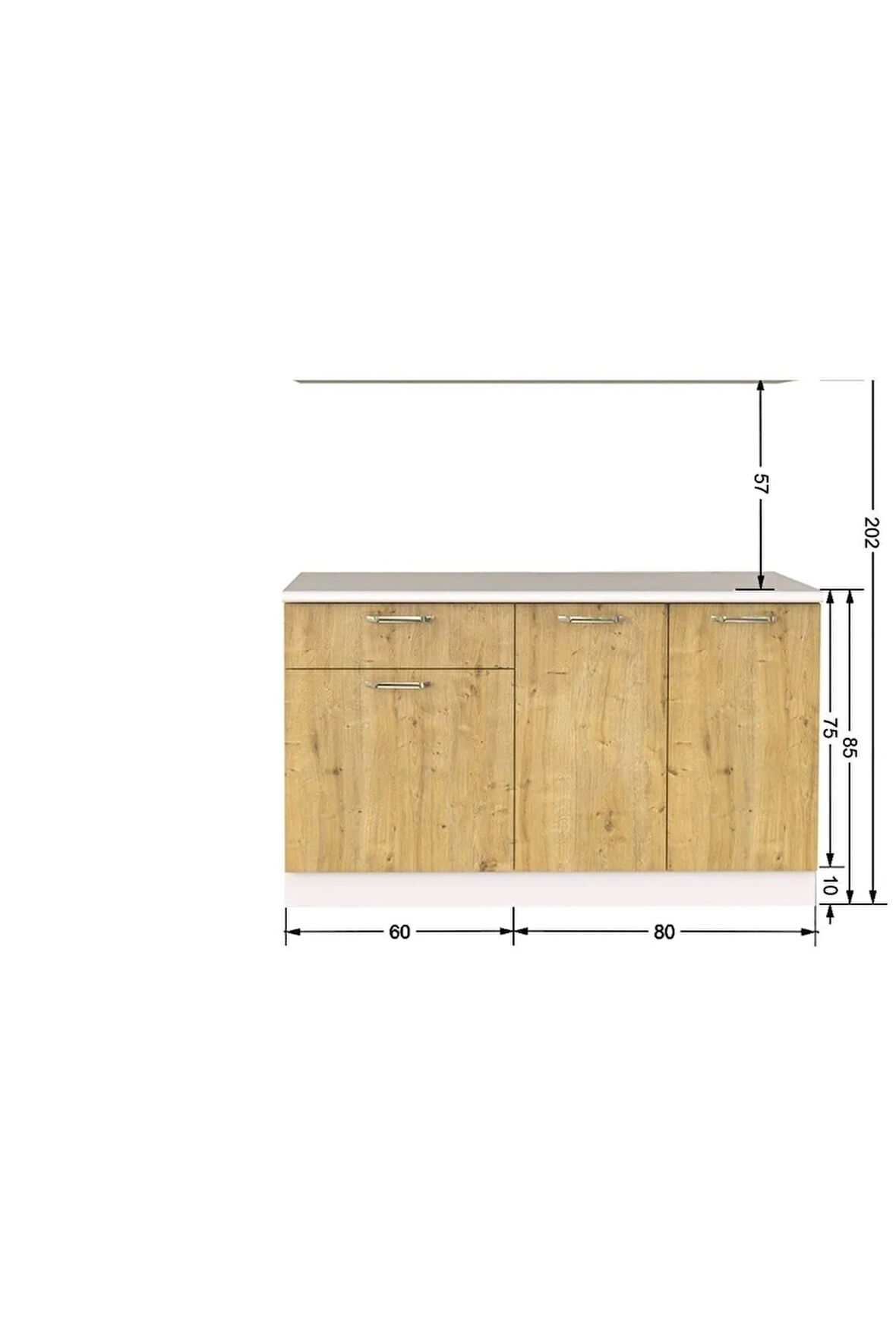 Ipek Alt Mutfak Dolabı140 Cm – Safir Meşe – Tezgah Dahil Değil