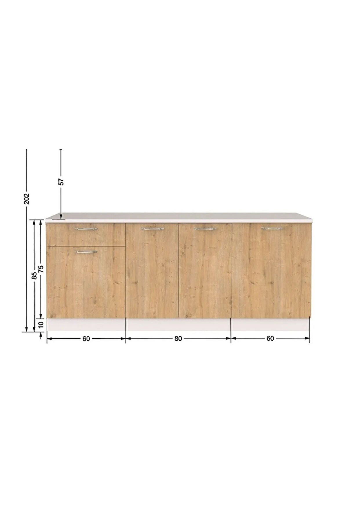 Piraye Alt Mutfak Dolabı 200 Cm -safir Meşe - Tezgah Dahil Değil