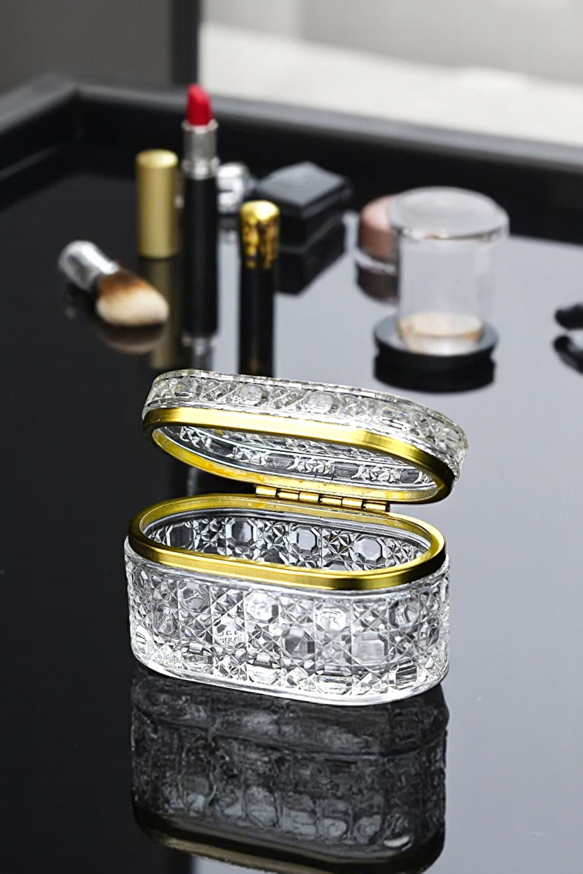 Gold Detaylı Cam Mücevher & Takı Kutusu 14x9x8 cm
